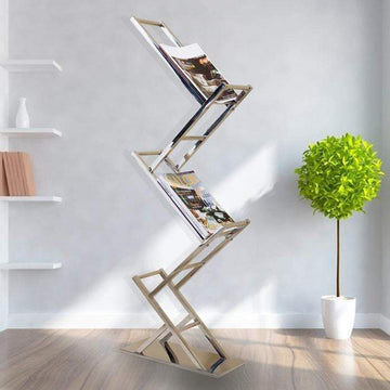 Modern Chrome Space Saving 52 Inch Bookshelf With 4 Tier-Furniture,Magazine Racks,Office Furniture